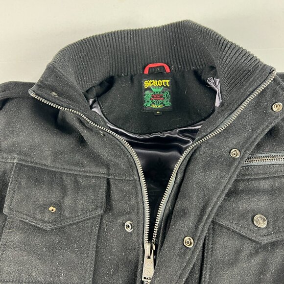 Schott Jacket Men's Extra Large Black Faded Wool Blend Full Zip Bomber Pockets - Picture 10 of 16